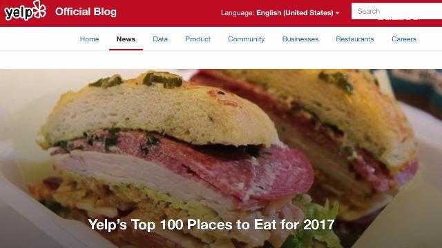 Yelp Releases Its Top 100 Places to Eat for 2017