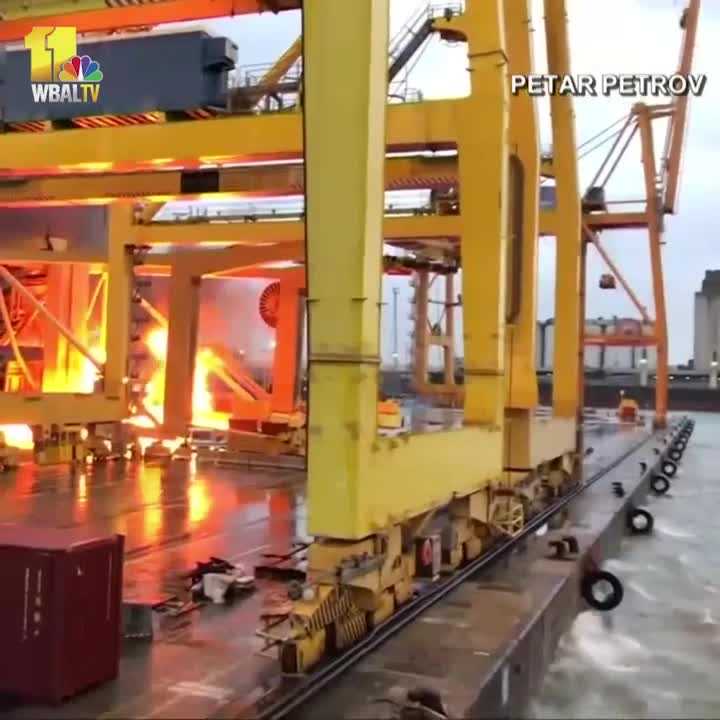 Ferry Crashes Into Crane, Sparking Fire