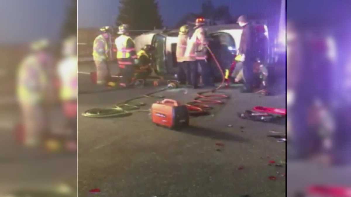 Crash in Lancaster left one car flipped over