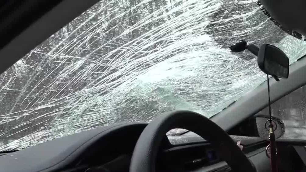 Another windshield smashed by flying ice