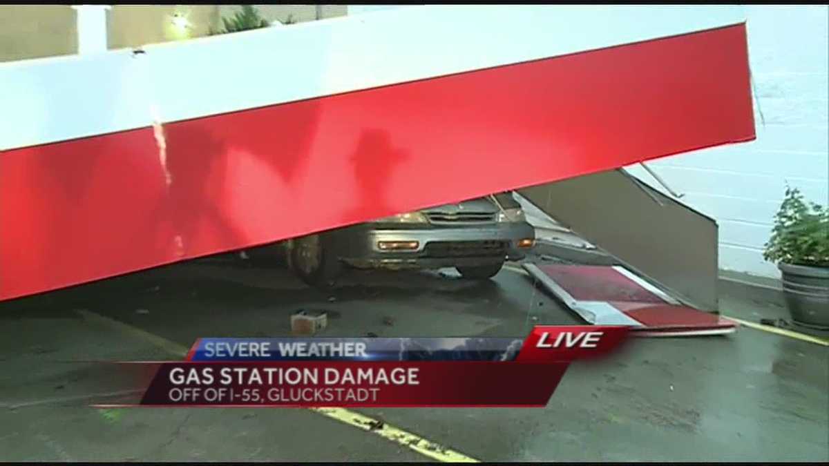 Storms damage gas station