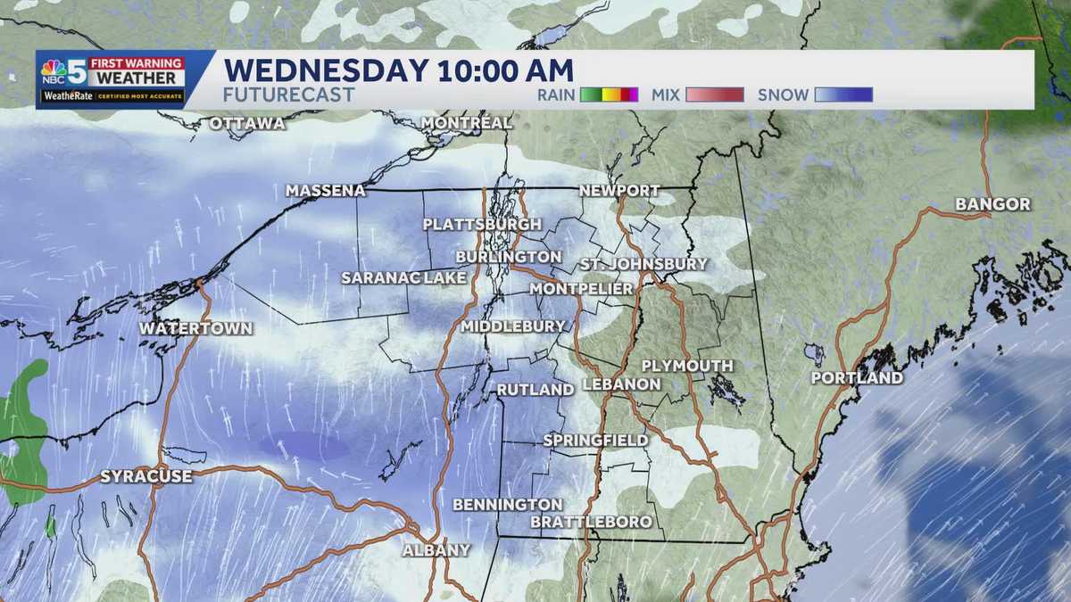 VIDEO: Hour-by-hour snow timing for Wednesday in Vermont, Northern New York