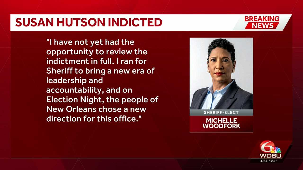 Orleans Parish sheriff-elect Michelle Woodfork reacts to Sheriff Susan Hutson's indictment