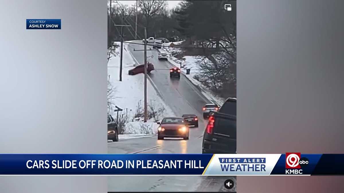 Video Car slides off icy stretch of highway in Pleasant Hill