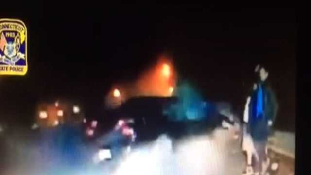 Speeding car nearly slams into trooper, bystanders