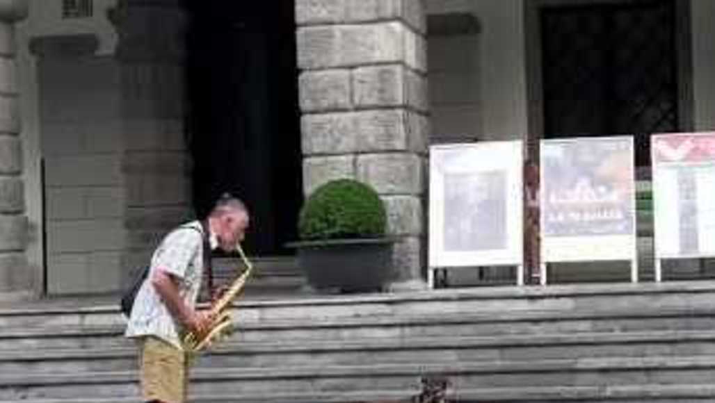 CUTE VIDEO Dog shows off 'singing' skills with saxophone player