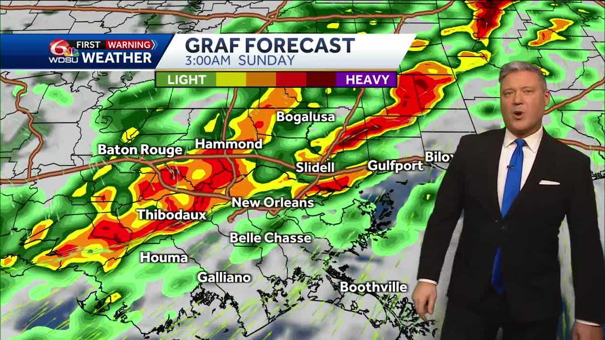 New Orleans weather forecast high temp rain chance severe storms