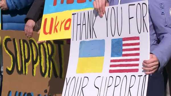 iowa ukrainians and supporters rally at iowa capitol on anniversary of russian invasion