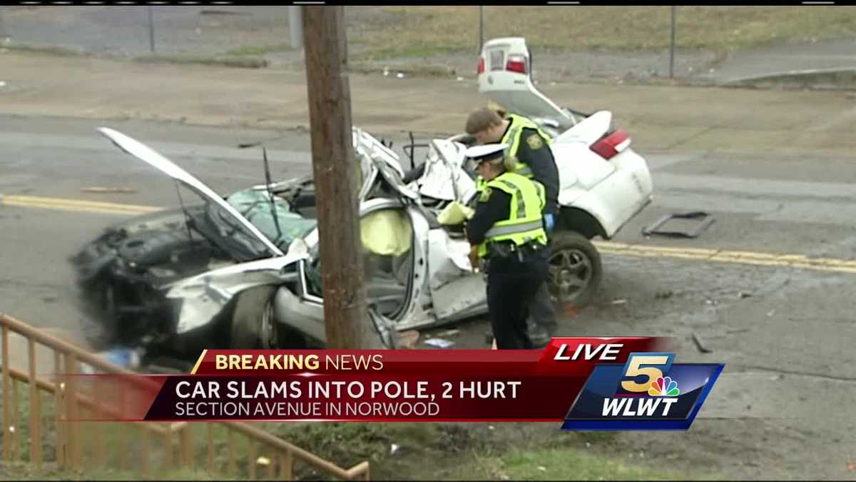 Pole snaps in half after car crashes, ejects 1 in Norwood