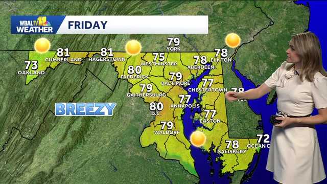 Sunny and brisk on Friday in the Baltimore area