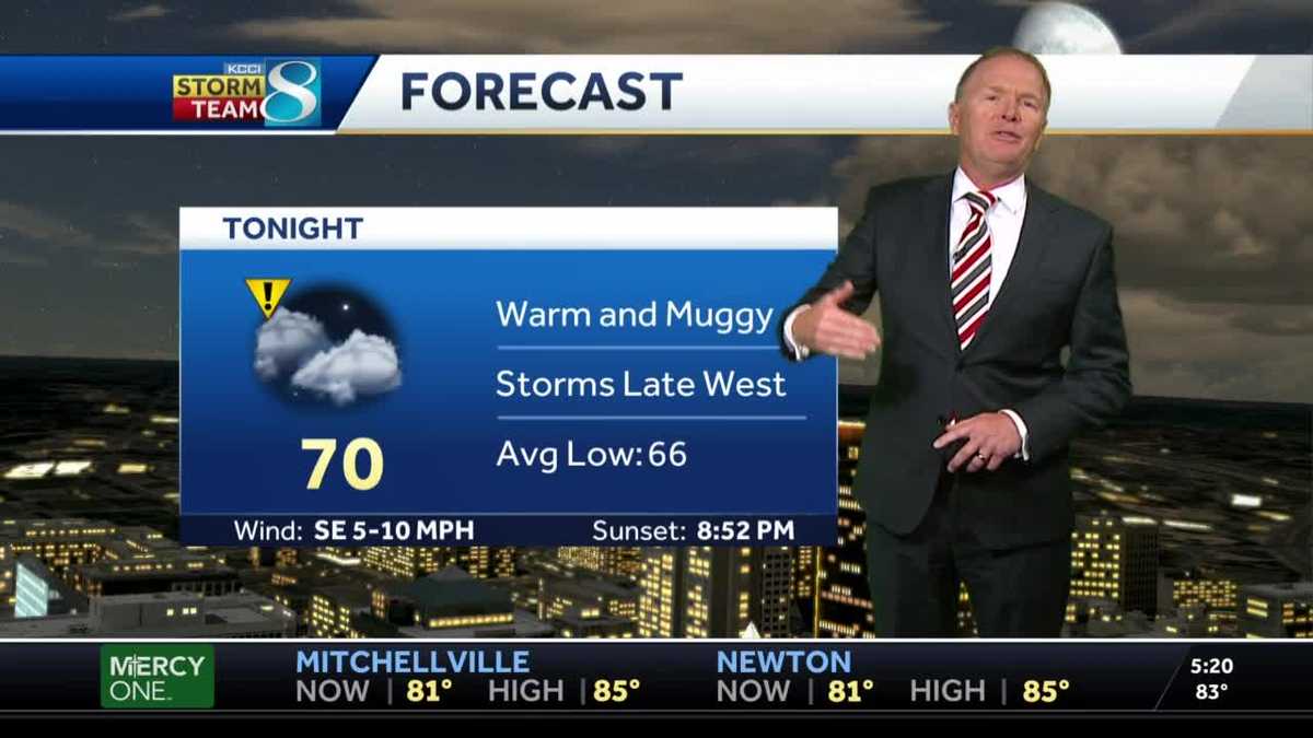 Tuesday evening warm, muggy with late storms possible