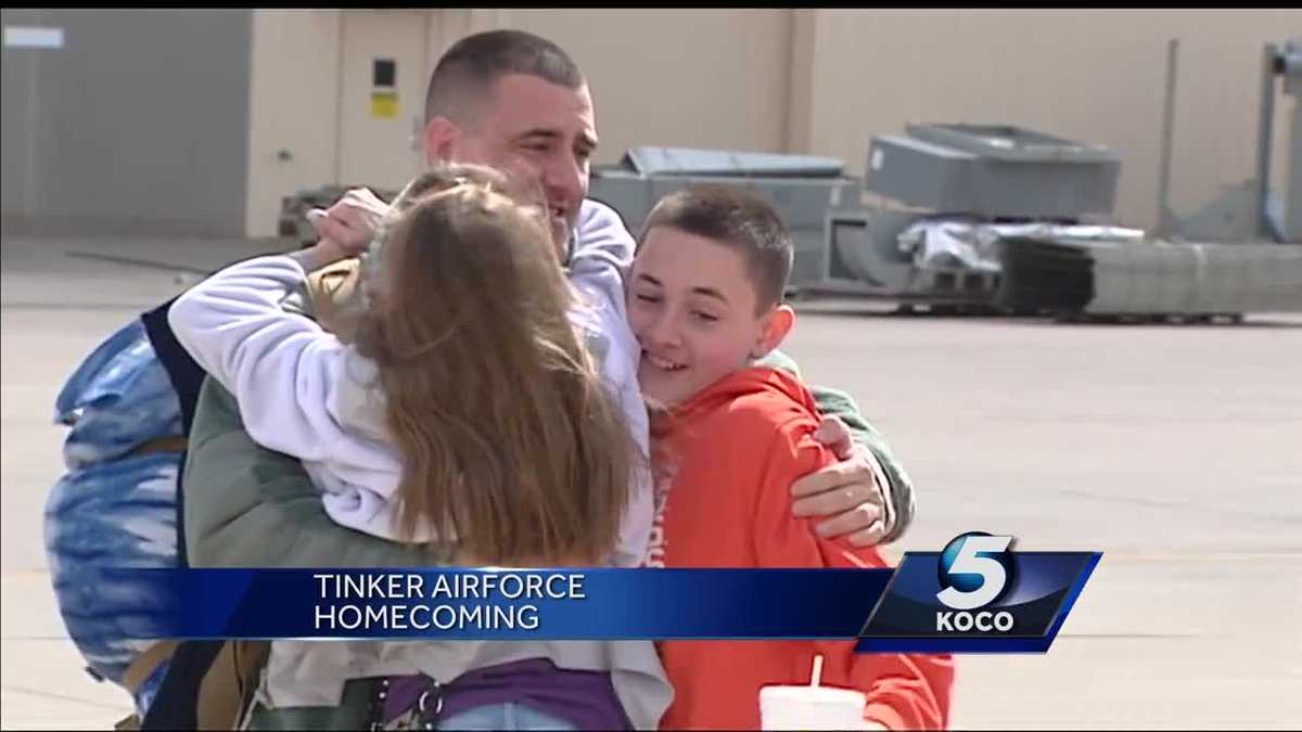 Families, friends welcome home airmen at Tinker Air Force Base - KOCO