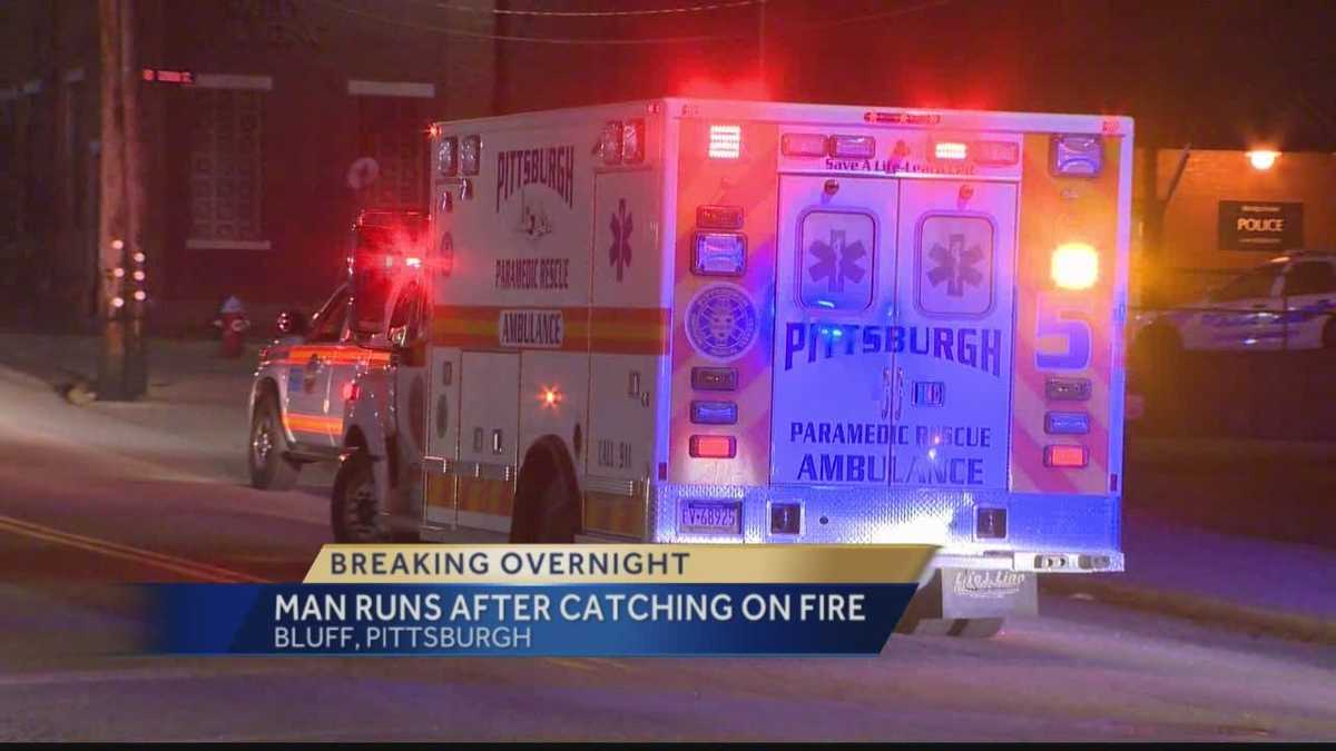 Homeless man runs after catching on fire