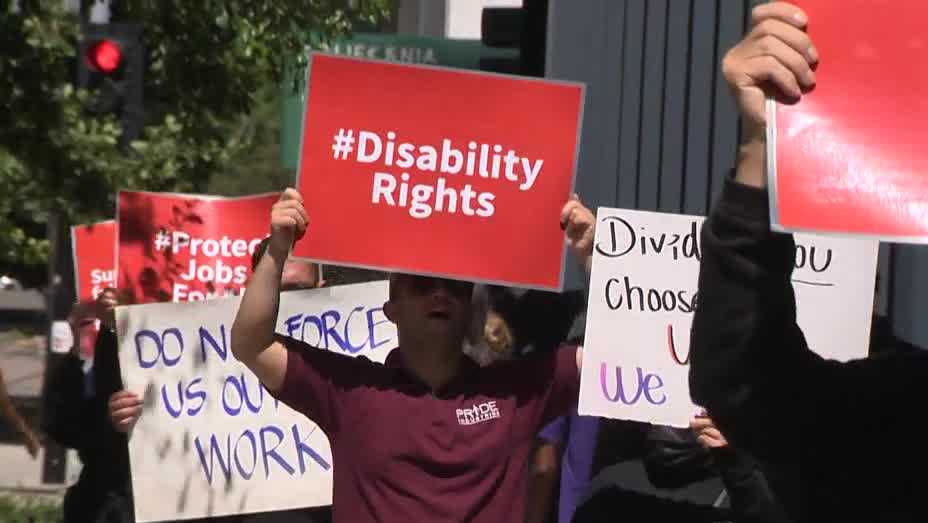 California workers with disabilities rally to protect their jobs