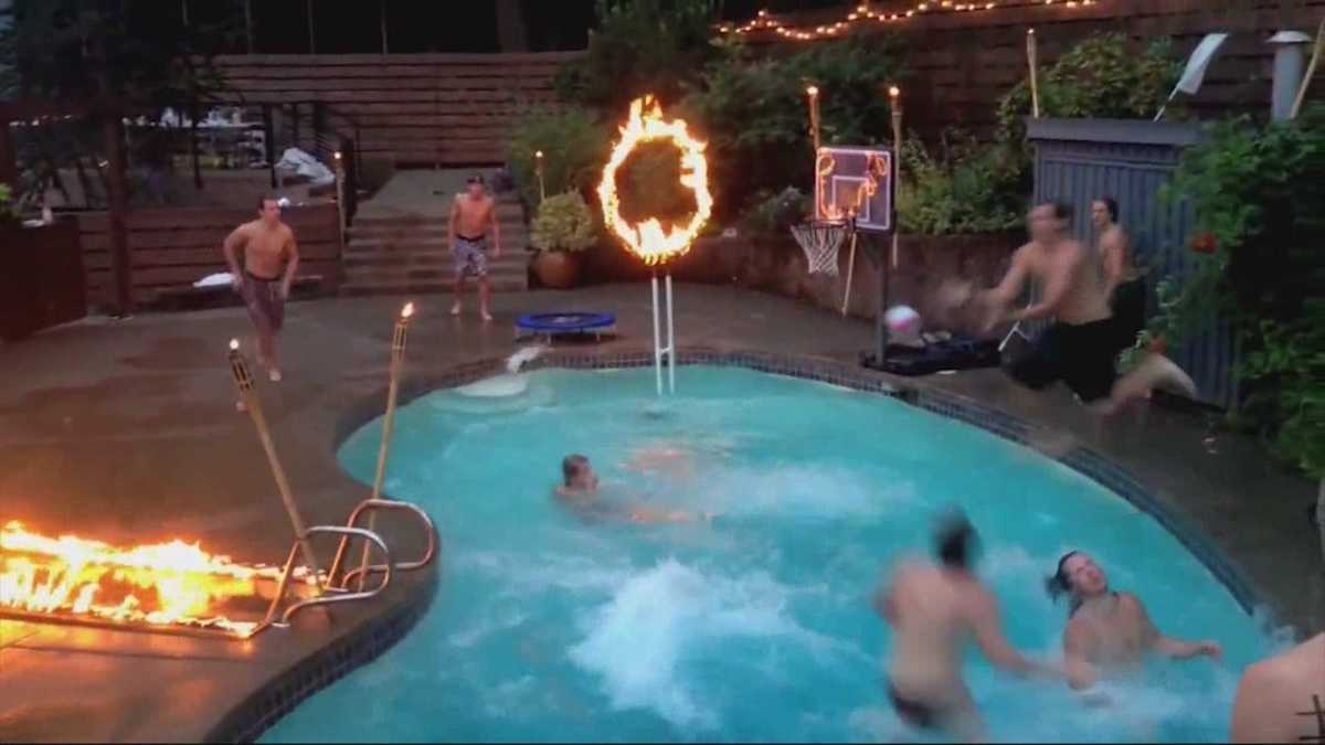 This may be the bravest pool dunk you've ever seen
