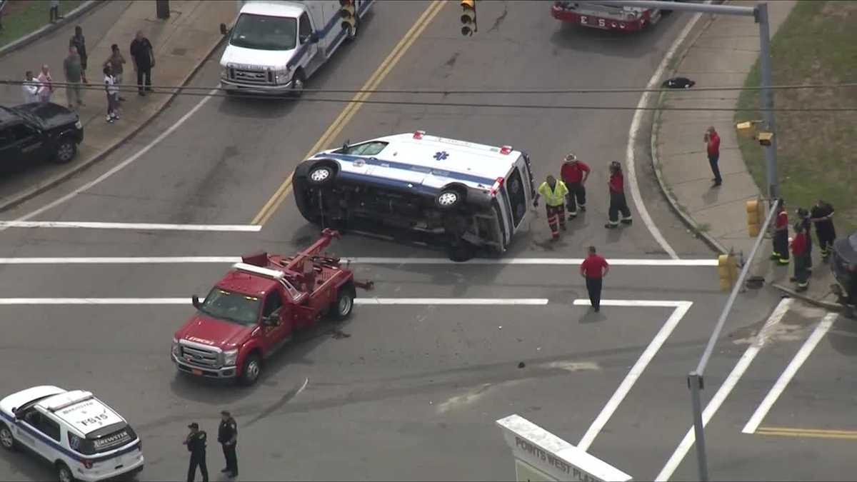 Ambulance rolls over after crash in Brockton, Massachusetts