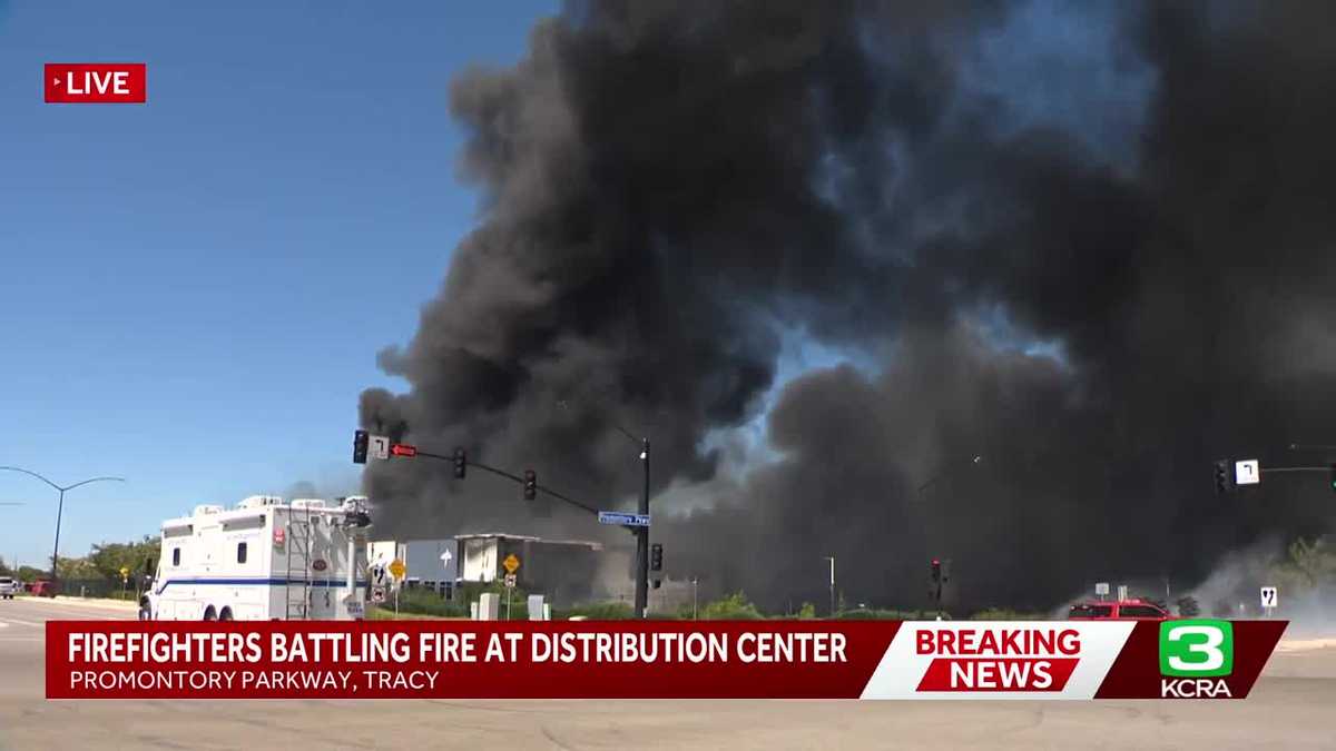 'It just dwarfs everything,' Ground view offers glimpse of massive Tracy warehouse fire