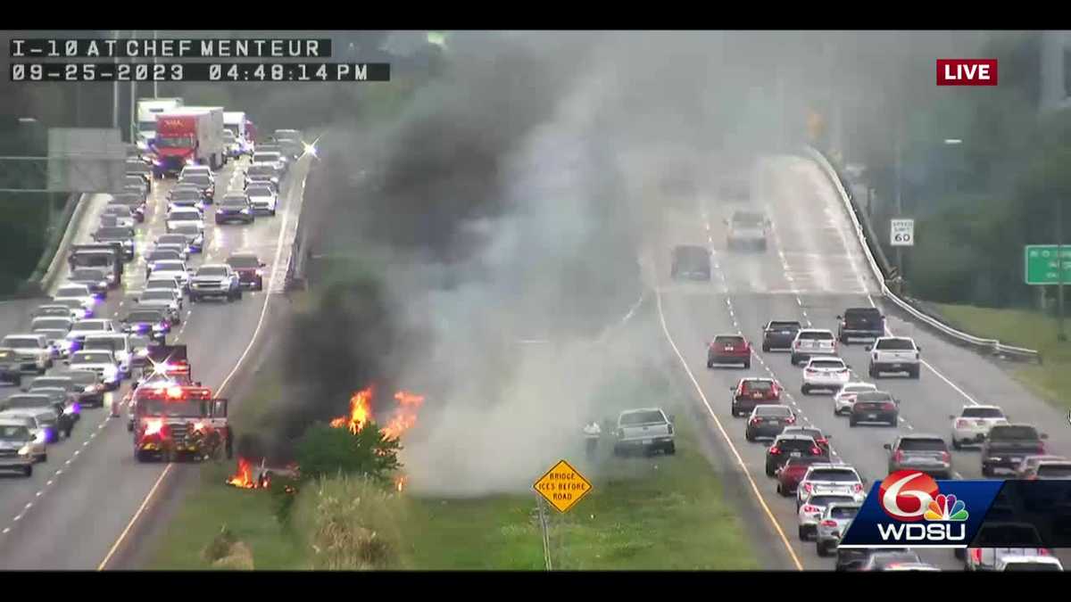 Car fire on I-10 West at Chef Menteur Highway delaying traffic
