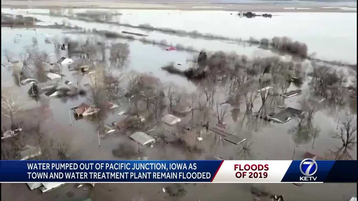 Water pumped out of Pacific Junction, Iowa as town and water treatment