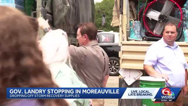 Louisiana Gov. Jeff Landry stops in Moreauville to drop off storm recovery supplies
