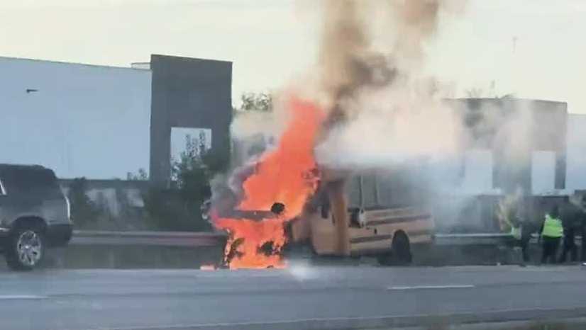 School bus catches fire on I-435 near Missouri 210 Highway - KMBC