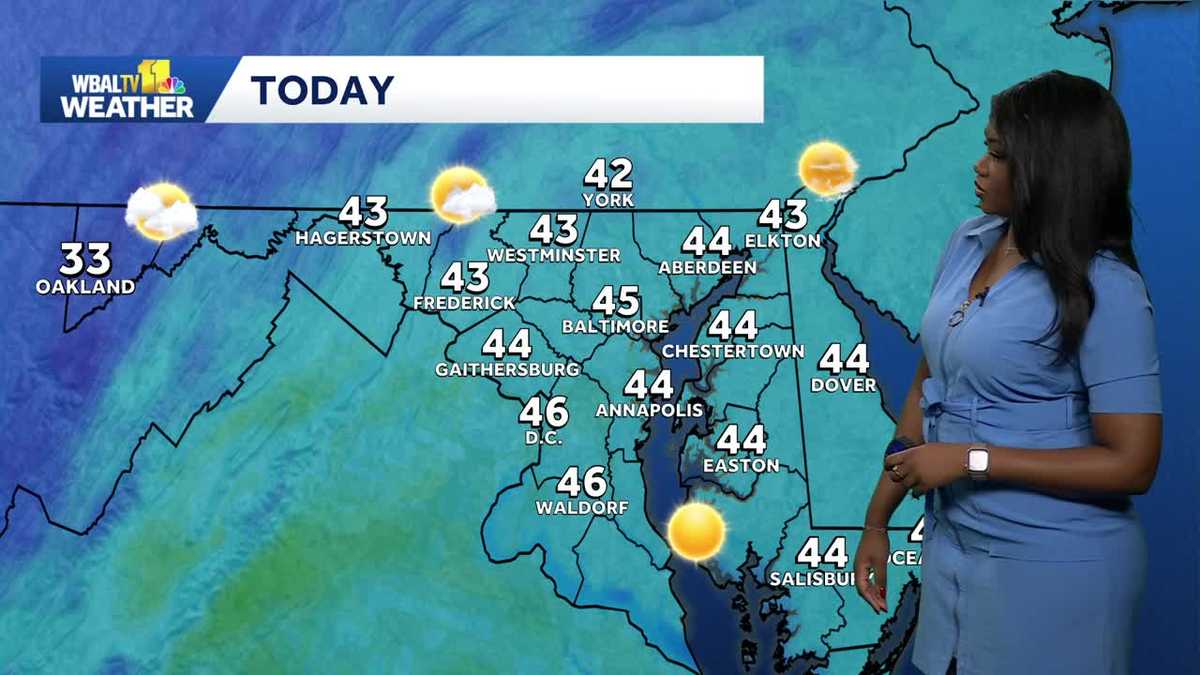 Mostly sunny Monday in Maryland, temps in the 40s