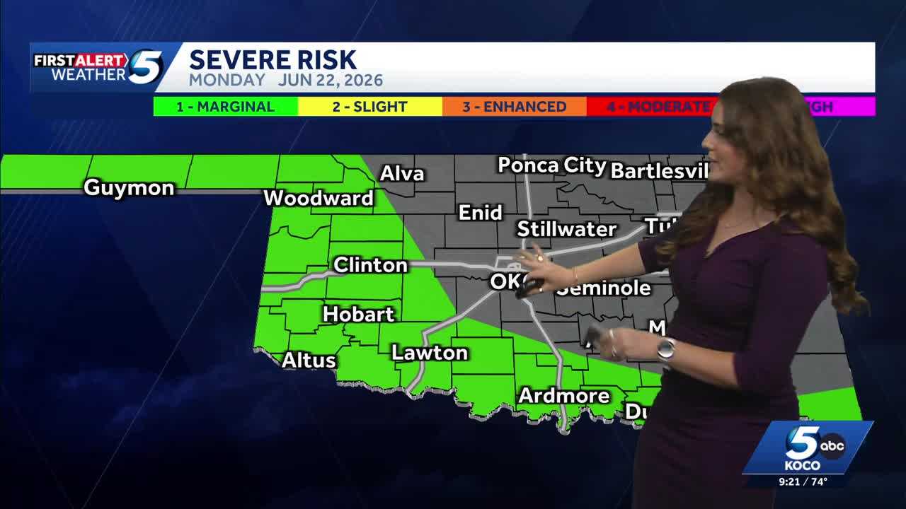 TIMELINE: Morning storms clearing out, but another severe weather risk comes later to Oklahoma