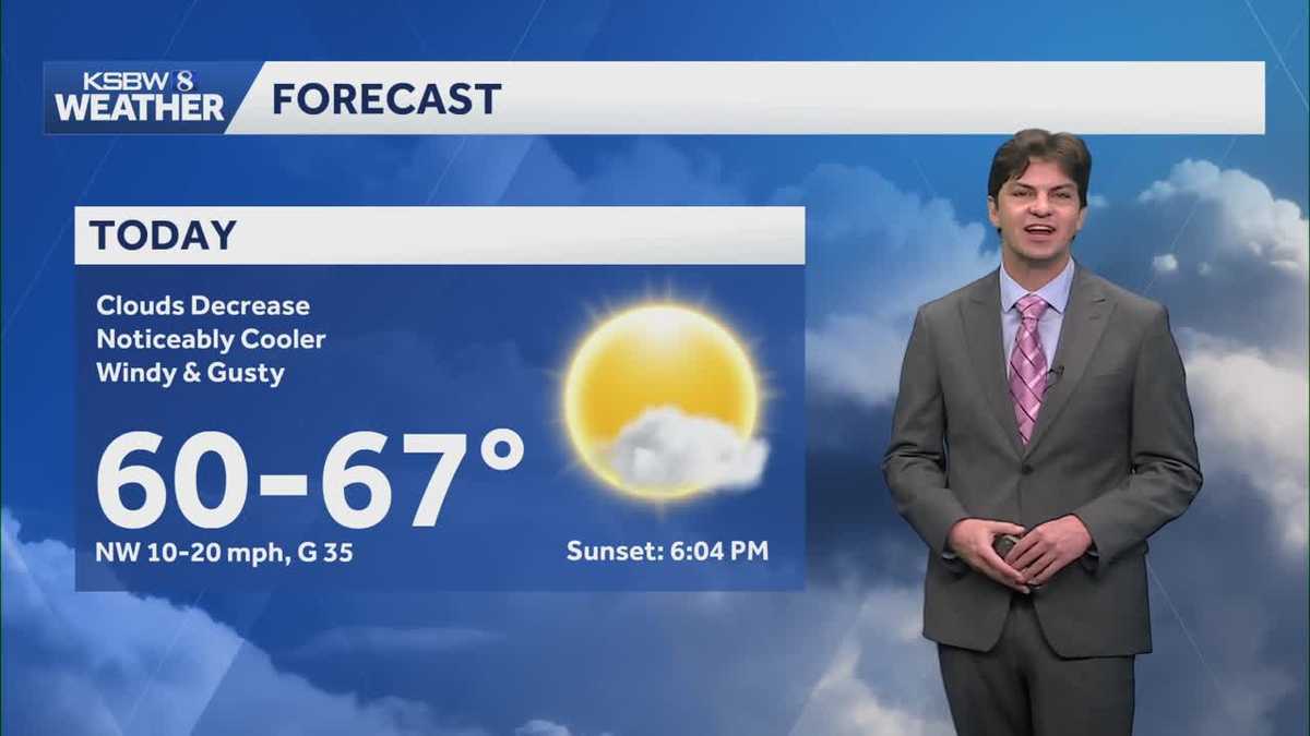 Cooler temps with gusty winds today as cloud cover dissipates