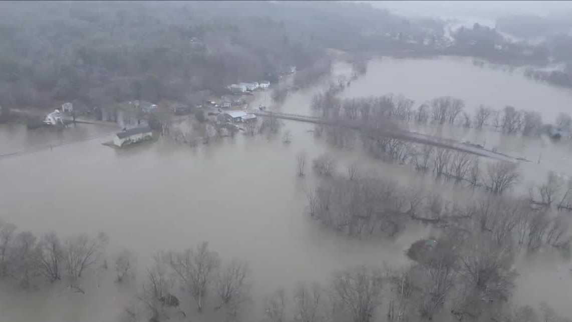 Drone video of flooding in Cambridge, Fairfax Vermont