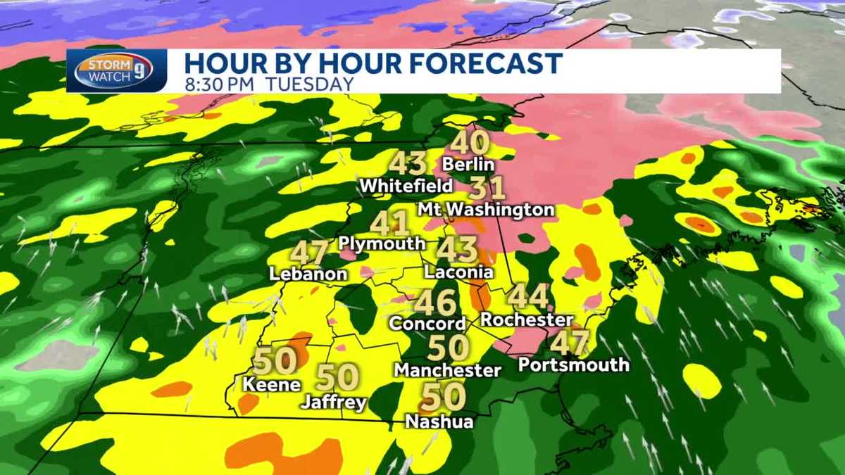 New Hampshire hourly weather Freezing rain, rain Tuesday