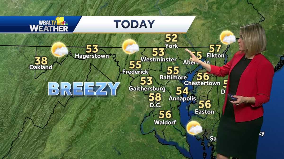 Rain showers taper off for breezy Monday in Maryland