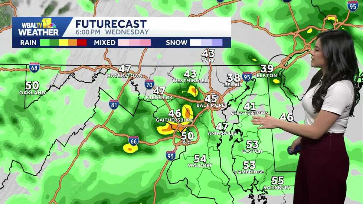 Scattered showers for Wednesday evening in Maryland