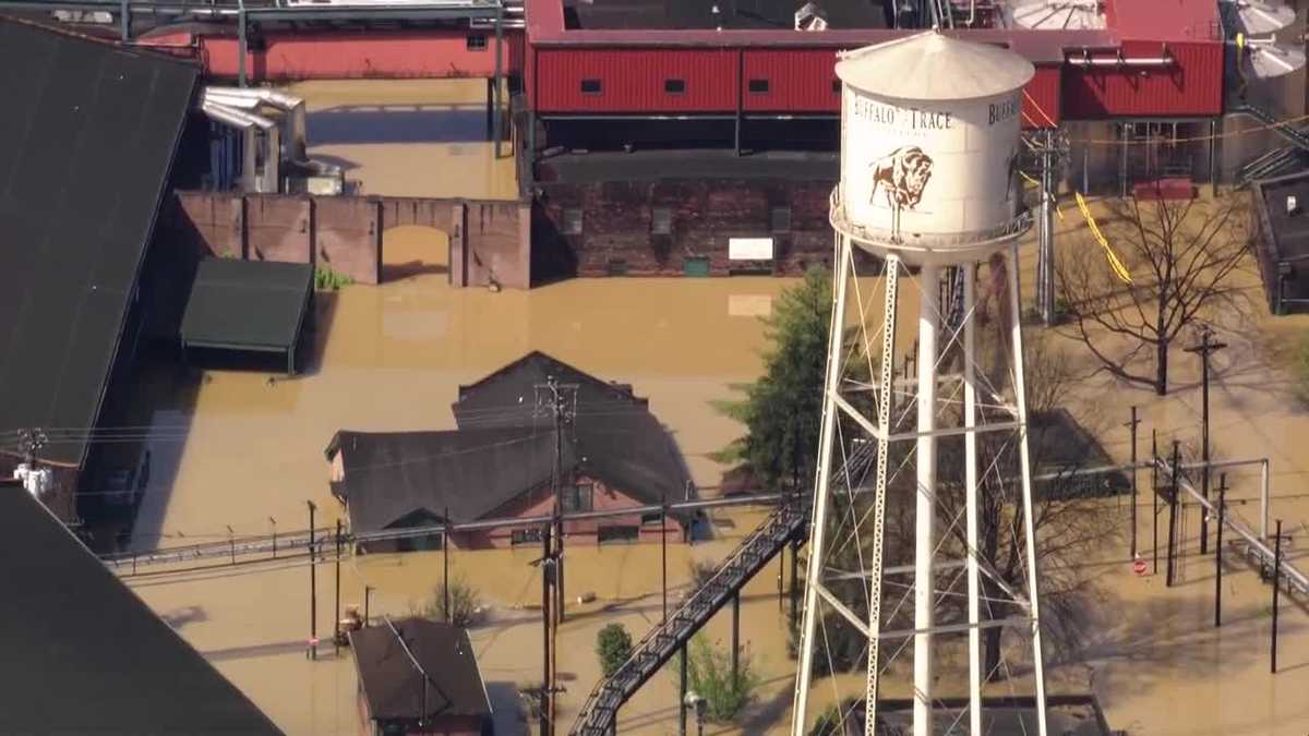 Buffalo trace distillery in frankfort closed due to flooding aerials