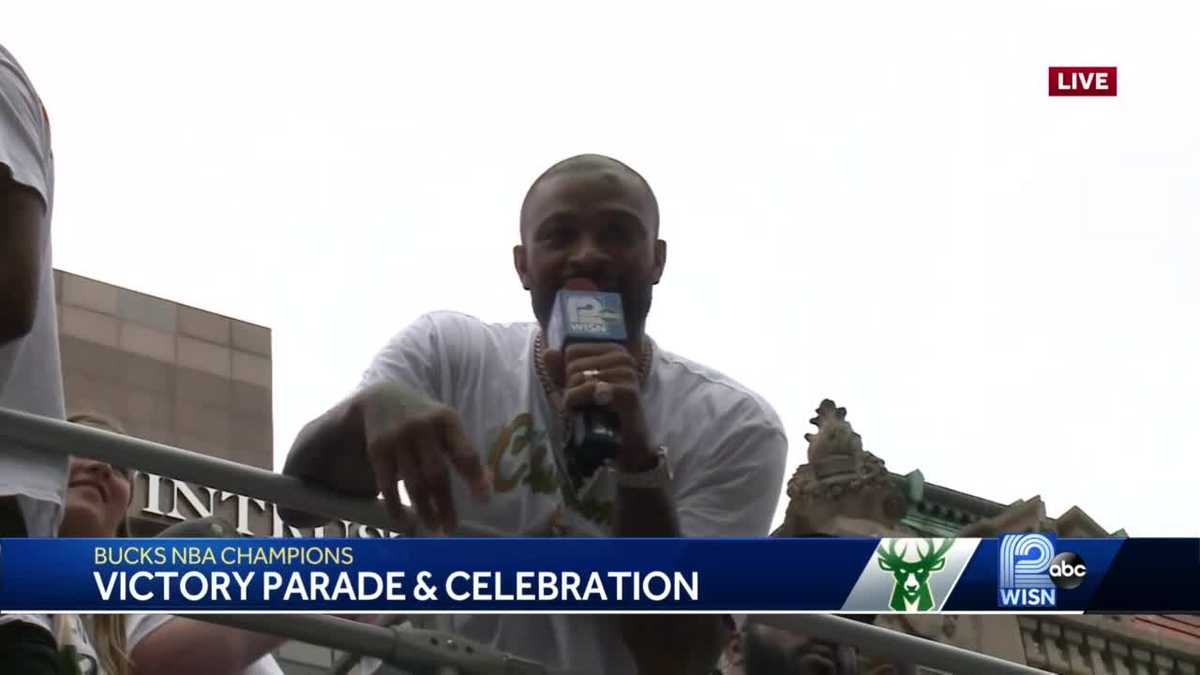Watch: PJ Tucker gets a WISN mic on a Bucks parade float