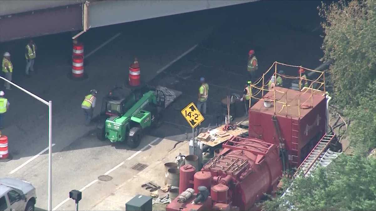 Concrete falls from overpass closing busy Worcester road