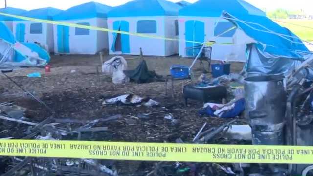 Crews clear tents damaged by fire at Modesto emergency homeless shelter