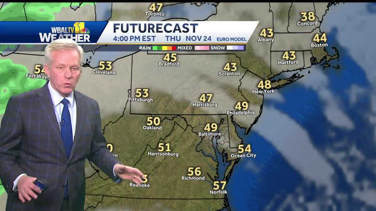 Partly cloudy Thanksgiving with temps in the 50s