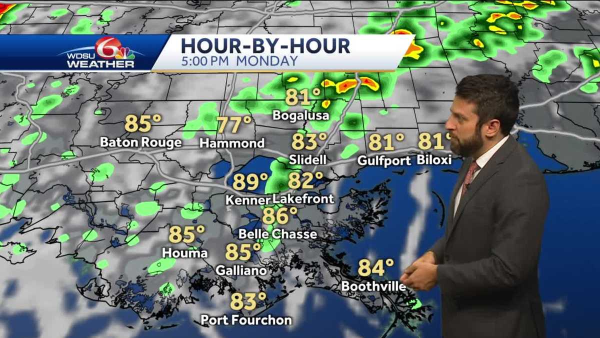 Few scattered showers, isolated storm Monday