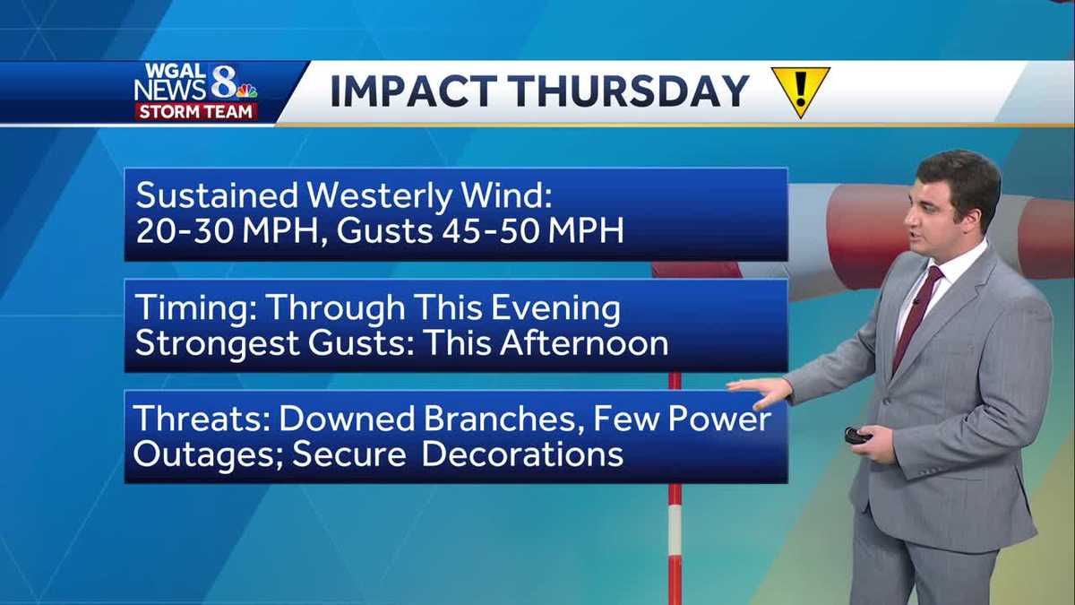 Wind advisory until 7pm, gusts up to 45-50 mph in south-central PA