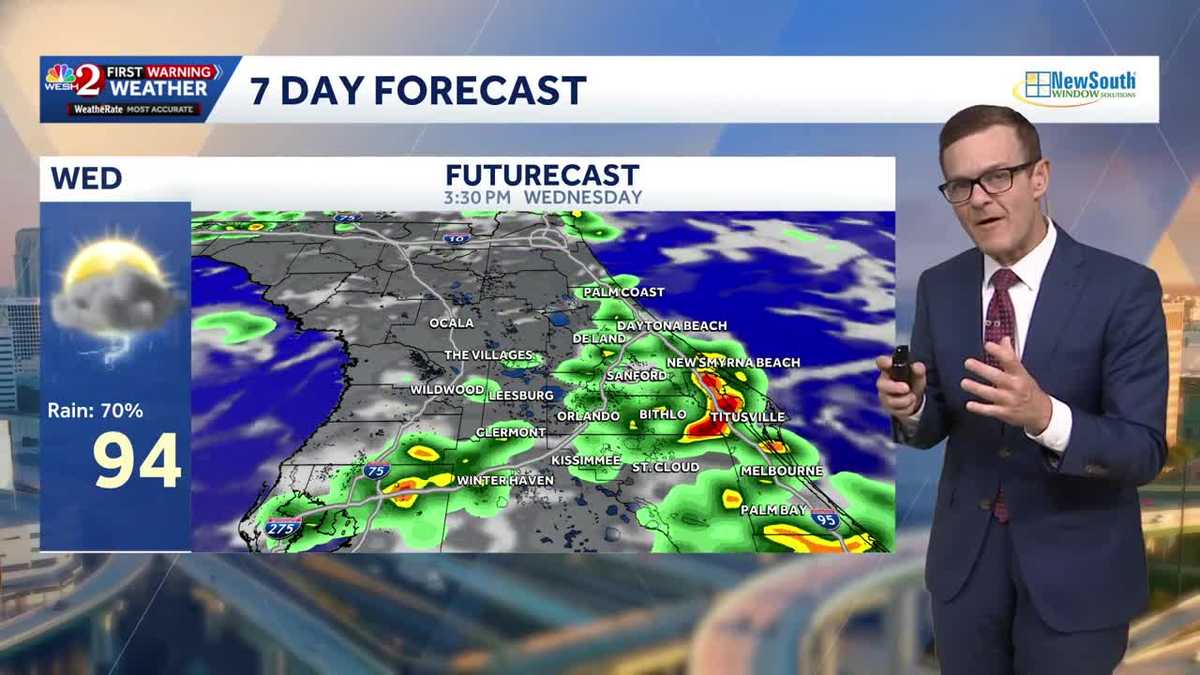 Pattern turning much wetter across Central Florida, highs reaching mid-90s