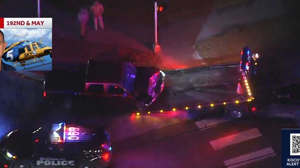 Truck sees heavy damage after crash in far NW Oklahoma City