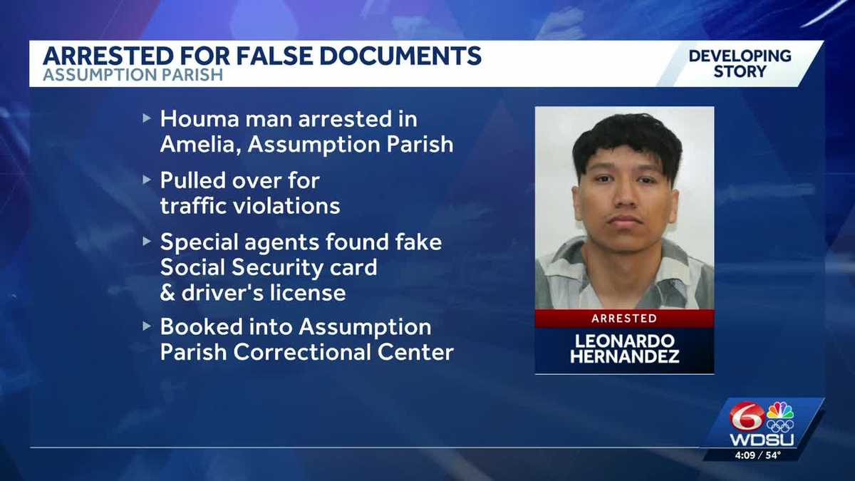 Assumption Parish arrests man allegedly in US illegally during traffic stop