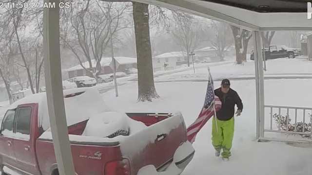 WATCH: Home security camera captures snowplow operator stopping to pull American flag out of snow - Vimarsana News