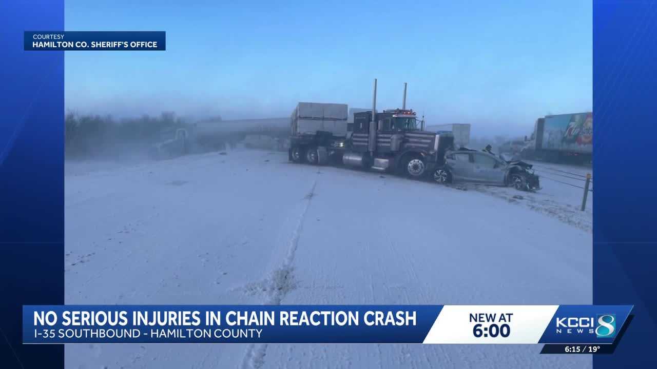No serious injuries in 20-car pileup on I-35 Wednesday