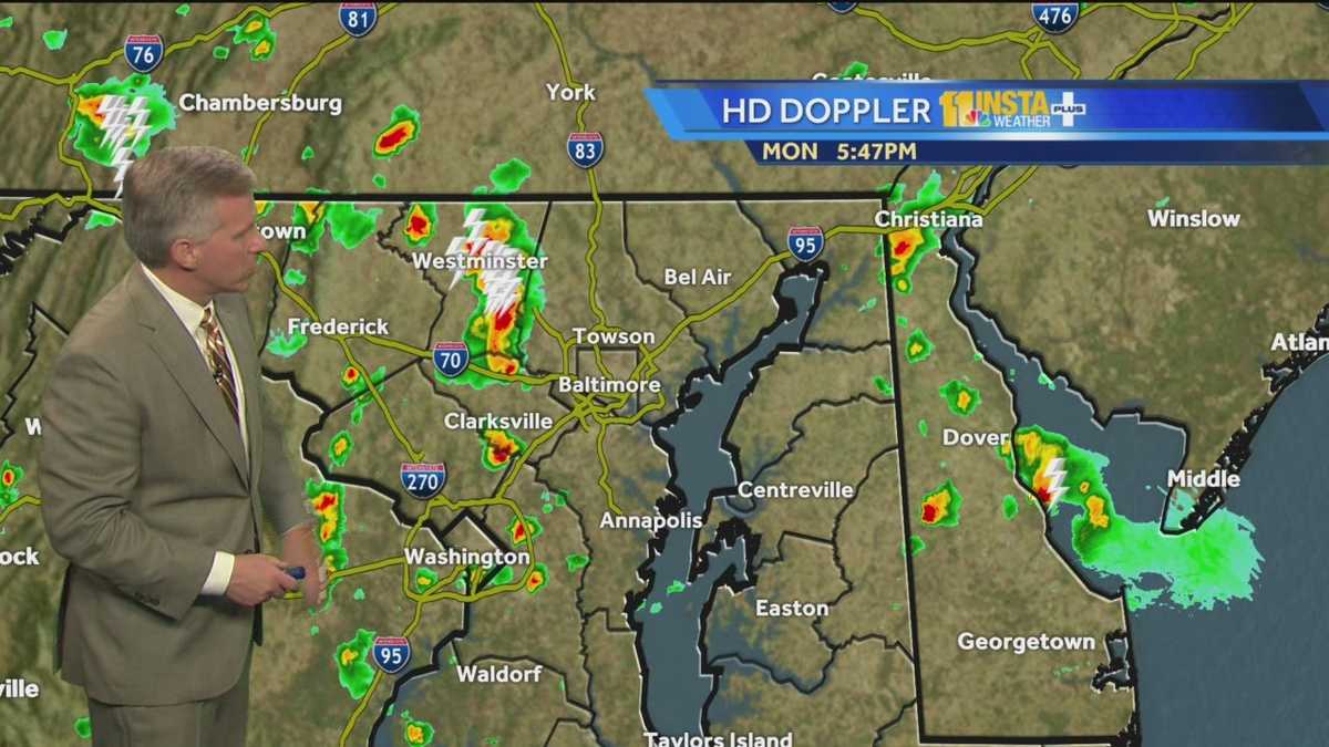 Warm, muggy summer night with scattered storms
