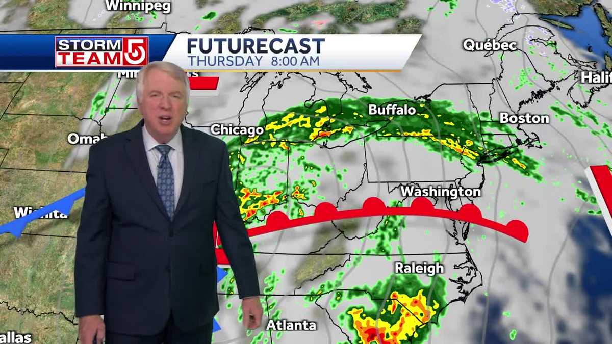 When scattered showers, heavier rain will move through Mass.