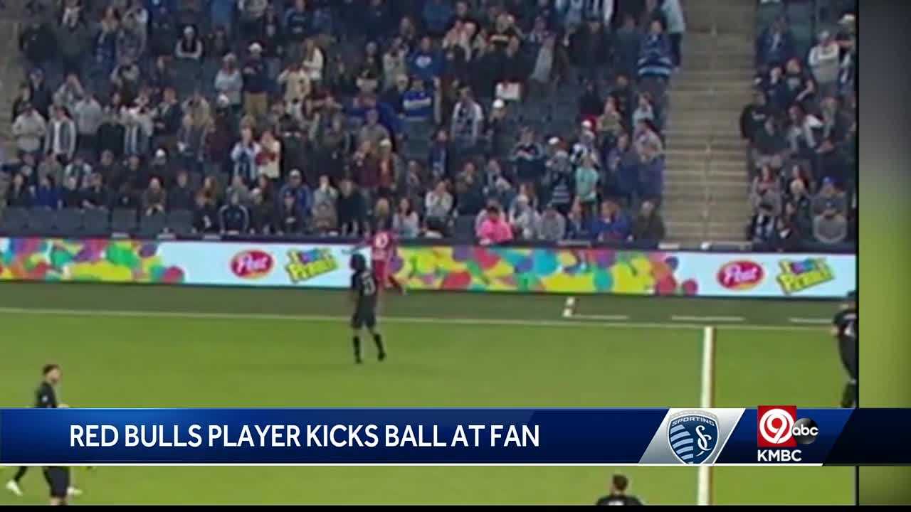 Sporting KC fan recovering after taking ball to the face from opposing player