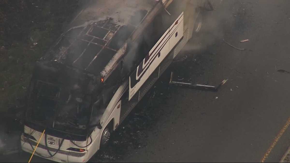 Bus fire shuts down Mass Pike ramp to I-495