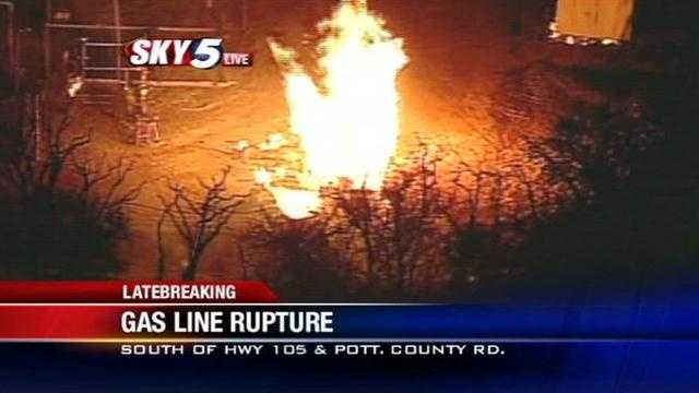 Gas line rupture leads to fire and evacuation