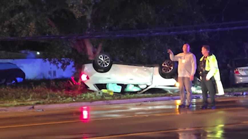 Fiery crash in Palm Beach County leaves one hospitalized and damages utility pole